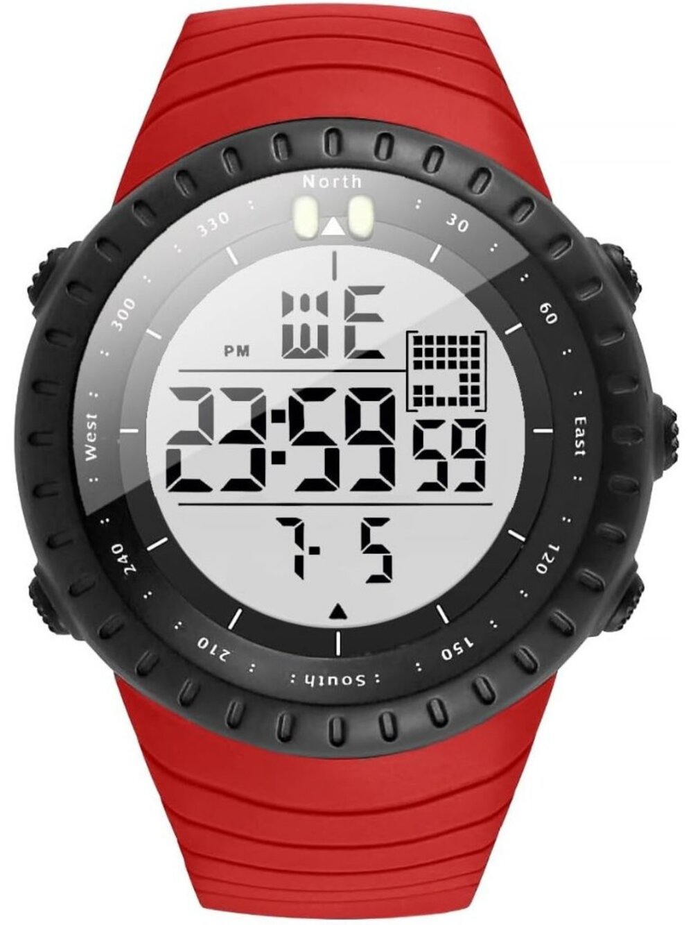 Men's Red And White Dial Analog Sports Outdoor Waterproof Military Digital Watch